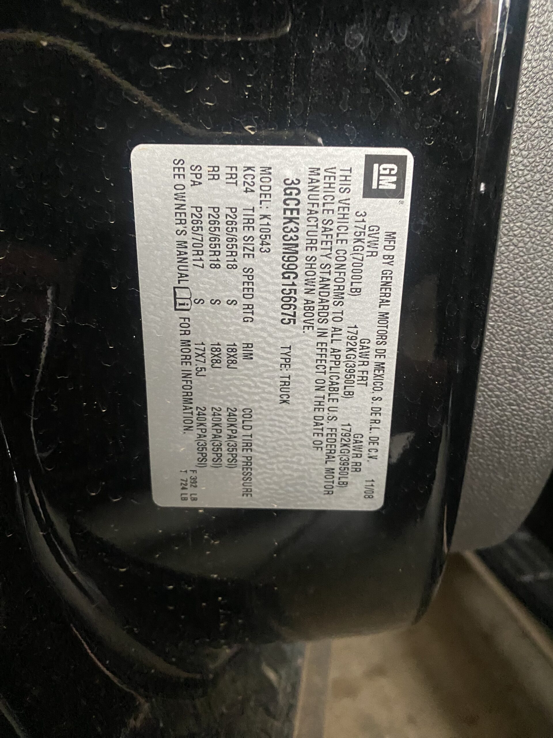 Please upload a picture of your vin tag. : IMG_6793